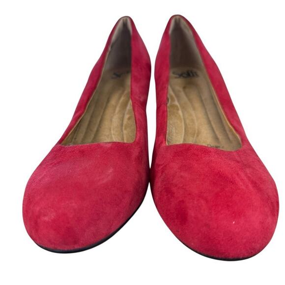 Sofft Red Leather Pumps Chunky High Heels Round Toe Suede Shoes Slip On sz 9.5 - Picture 7 of 16